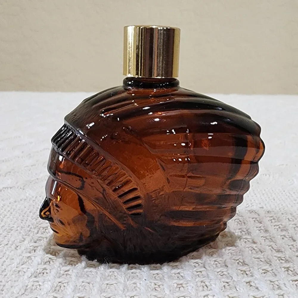 Vintage Avon American INDIAN HEADDRESS Spicy Scent Brown Glass Bottle EMPTY